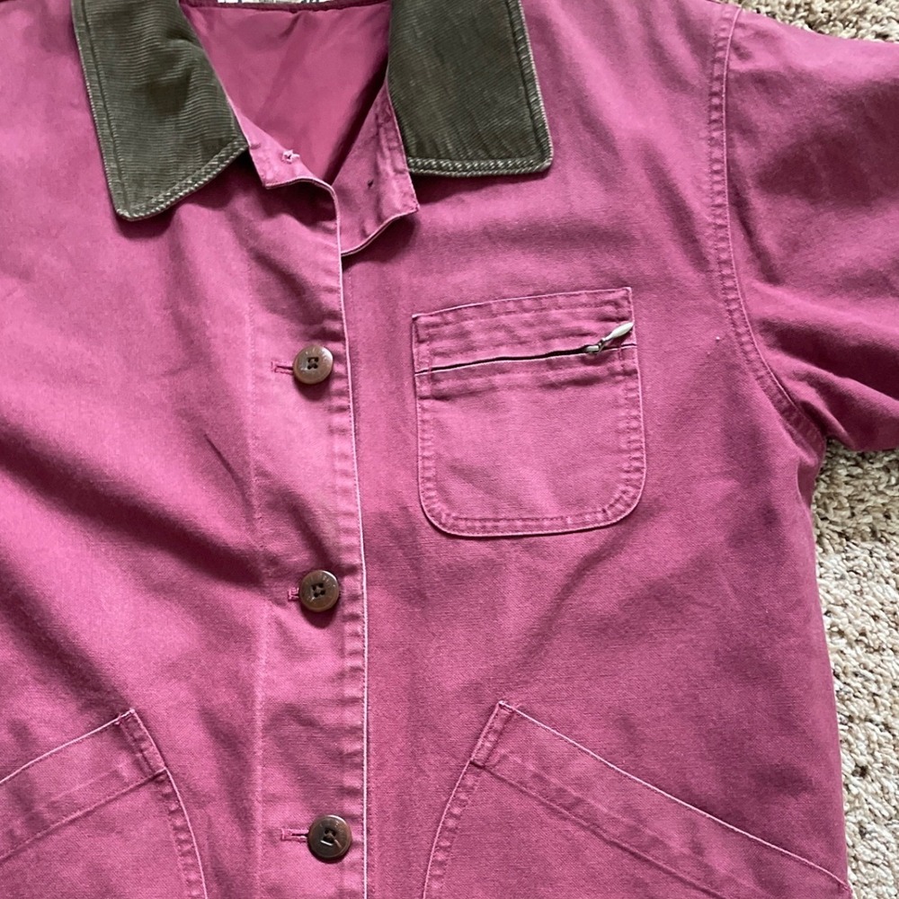 LL Bean Womens Burgundy Cotton Canvas Barn Coat Corduroy Collar Jacket Medium - Picture 8 of 16